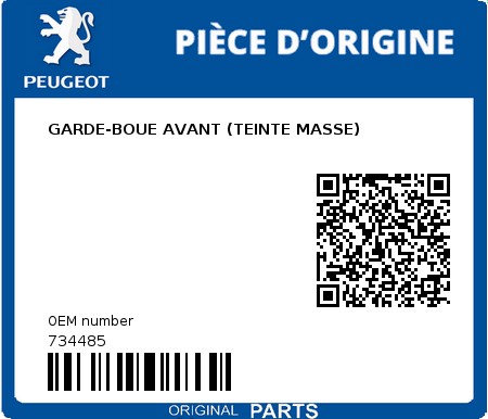 Product image: Peugeot - 734485 - GARDE-BOUE AVANT (TEINTE MASSE)  0