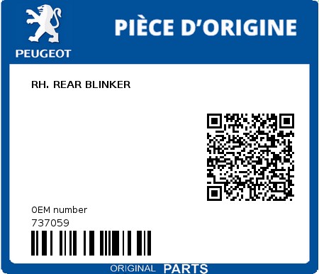 Product image: Peugeot - 737059 - RH. REAR BLINKER  0