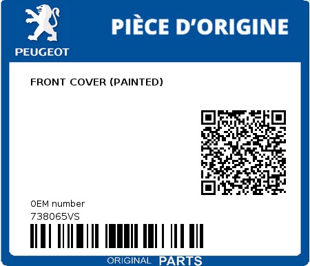 Product image: Peugeot - 738065VS - FRONT COVER (PAINTED)  0