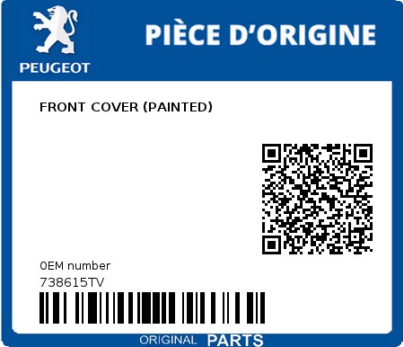 Product image: Peugeot - 738615TV - FRONT COVER (PAINTED)  0