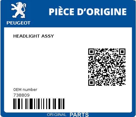 Product image: Peugeot - 738809 - HEADLIGHT ASSY  0