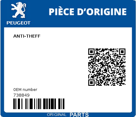Product image: Peugeot - 738849 - ANTI-THEFF  0