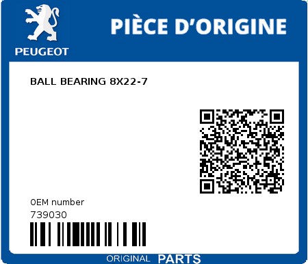 Product image: Peugeot - 739030 - BALL BEARING 8X22-7  0