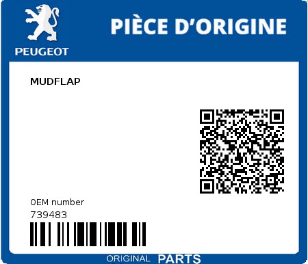 Product image: Peugeot - 739483 - MUDFLAP  0