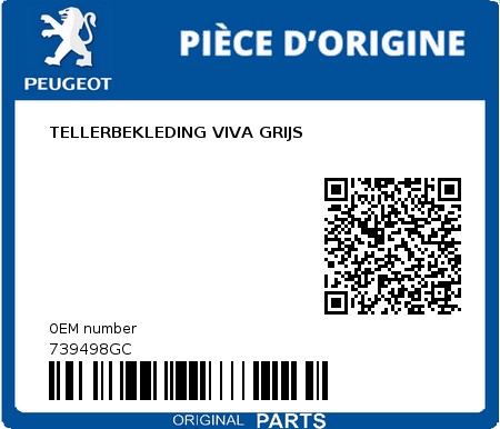 Product image: Peugeot - 739498GC - TELLERBEKLEDING VIVA GRIJS  0