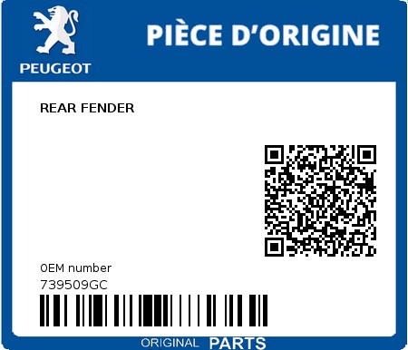 Product image: Peugeot - 739509GC - REAR FENDER  0