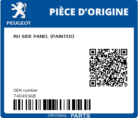 Product image: Peugeot - 740493AB - RH SIDE PANEL (PAINTED)  0