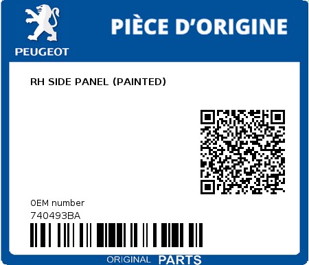 Product image: Peugeot - 740493BA - RH SIDE PANEL (PAINTED)  0