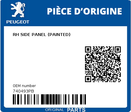 Product image: Peugeot - 740493PB - RH SIDE PANEL (PAINTED)  0