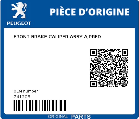 Product image: Peugeot - 741205 - FRONT BRAKE CALIPER ASSY AJPRED  0