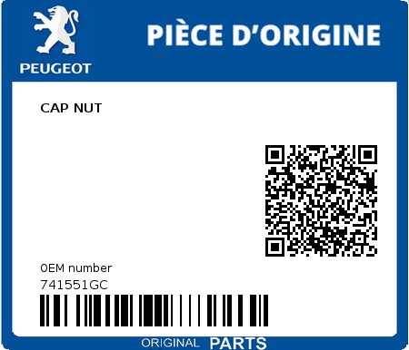 Product image: Peugeot - 741551GC - CAP NUT  0