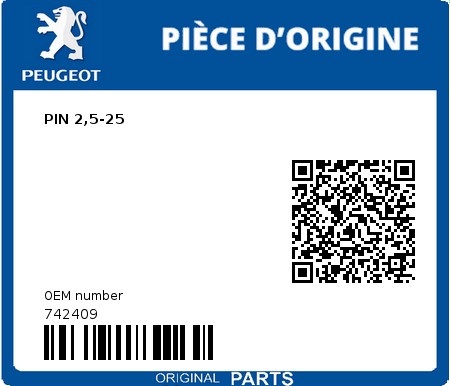 Product image: Peugeot - 742409 - PIN 2,5-25  0