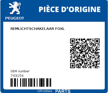 Product image: Peugeot - 743154 - REMLICHTSCHAKELAAR FOXL  0