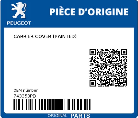 Product image: Peugeot - 743353PB - CARRIER COVER (PAINTED)  0
