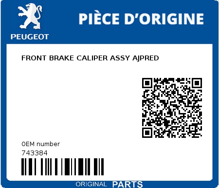 Product image: Peugeot - 743384 - FRONT BRAKE CALIPER ASSY AJPRED  0