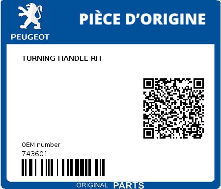 Product image: Peugeot - 743601 - TURNING HANDLE RH  0