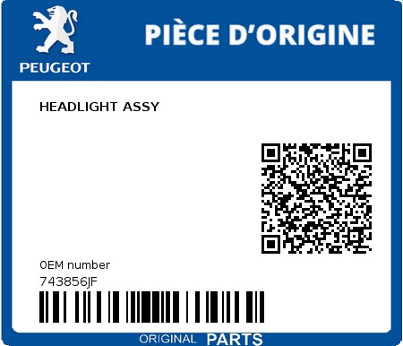Product image: Peugeot - 743856JF - HEADLIGHT ASSY  0