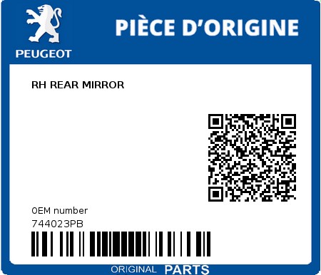 Product image: Peugeot - 744023PB - RH REAR MIRROR  0