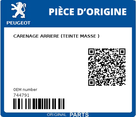 Product image: Peugeot - 744791 - CARENAGE ARRIERE (TEINTE MASSE )  0