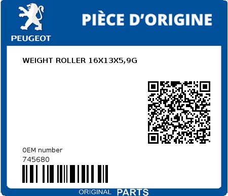 Product image: Peugeot - 745680 - WEIGHT ROLLER 16X13X5,9G  0