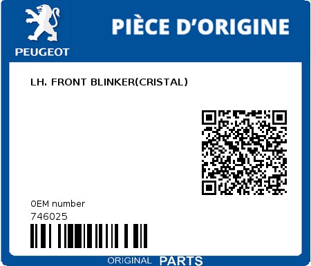 Product image: Peugeot - 746025 - LH. FRONT BLINKER(CRISTAL)  0