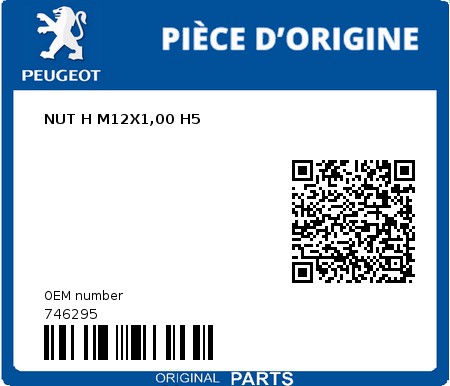 Product image: Peugeot - 746295 - NUT H M12X1,00 H5  0