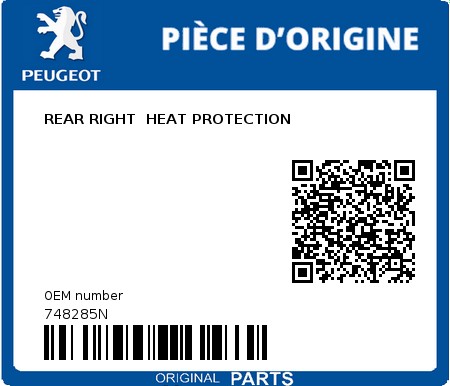 Product image: Peugeot - 748285N - REAR RIGHT  HEAT PROTECTION  0