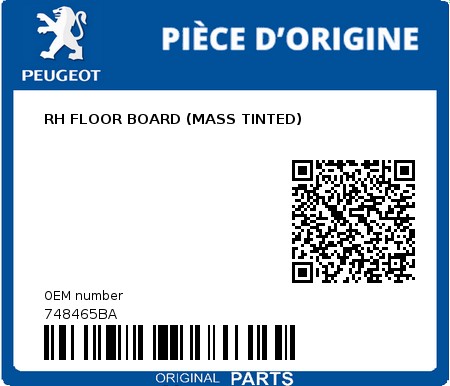 Product image: Peugeot - 748465BA - RH FLOOR BOARD (MASS TINTED)  0