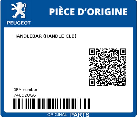 Product image: Peugeot - 748528G6 - HANDLEBAR (HANDLE CLB)  0