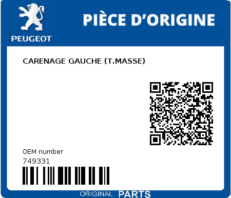 Product image: Peugeot - 749331 - CARENAGE GAUCHE (T.MASSE)  0