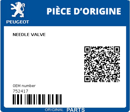 Product image: Peugeot - 752417 - NEEDLE VALVE  0