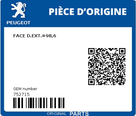 Product image: Peugeot - 752715 - FACE D.EXT.=98,6  0