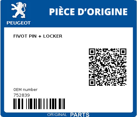 Product image: Peugeot - 752839 - FIVOT PIN + LOCKER  0