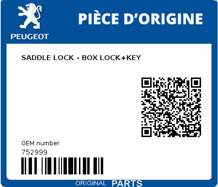 Product image: Peugeot - 752999 - SADDLE LOCK - BOX LOCK+KEY  0