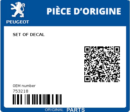 Product image: Peugeot - 753218 - SET OF DECAL  0