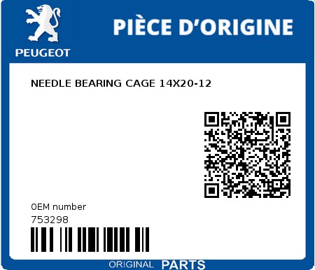 Product image: Peugeot - 753298 - NEEDLE BEARING CAGE 14X20-12  0