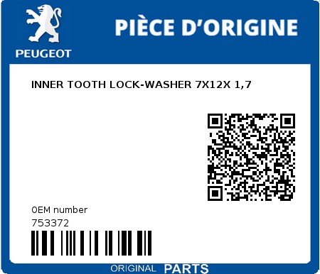 Product image: Peugeot - 753372 - INNER TOOTH LOCK-WASHER 7X12X 1,7  0