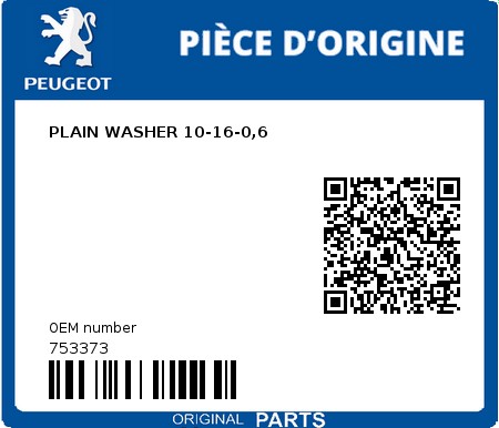 Product image: Peugeot - 753373 - PLAIN WASHER 10-16-0,6  0