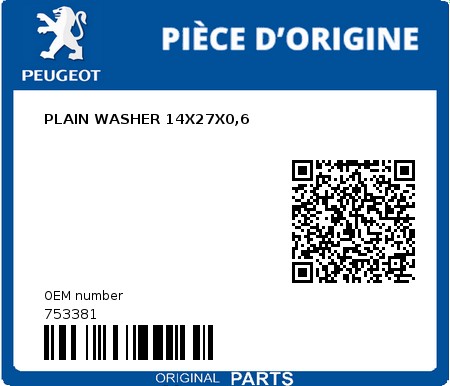 Product image: Peugeot - 753381 - PLAIN WASHER 14X27X0,6  0