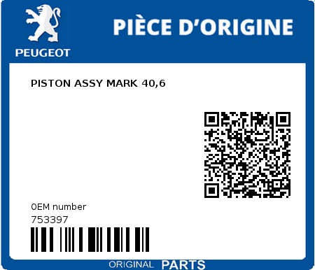 Product image: Peugeot - 753397 - PISTON ASSY MARK 40,6  0