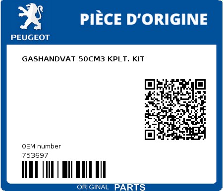 Product image: Peugeot - 753697 - GASHANDVAT 50CM3 KPLT. KIT  0