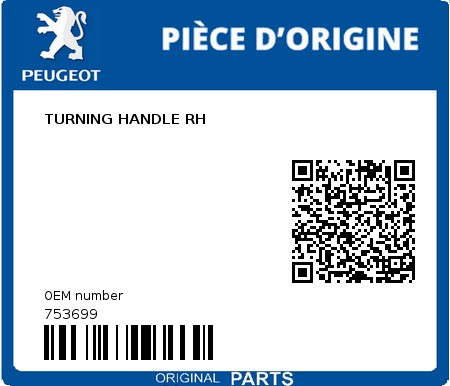 Product image: Peugeot - 753699 - TURNING HANDLE RH  0