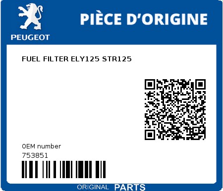 Product image: Peugeot - 753851 - FUEL FILTER ELY125 STR125  0