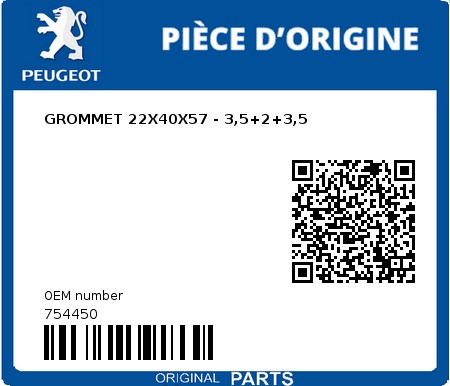 Product image: Peugeot - 754450 - GROMMET 22X40X57 - 3,5+2+3,5  0