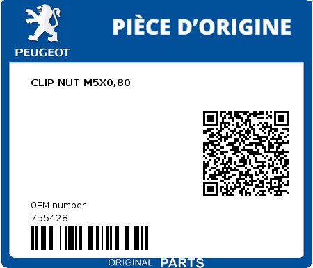 Product image: Peugeot - 755428 - CLIP NUT M5X0,80  0