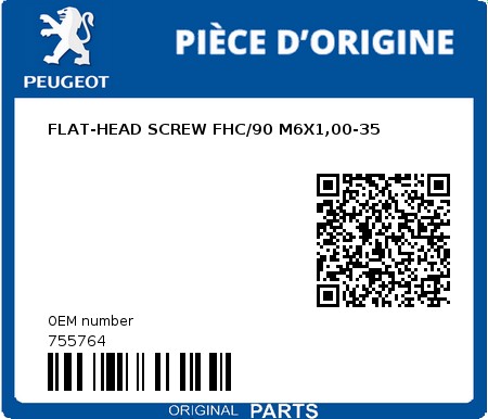 Product image: Peugeot - 755764 - FLAT-HEAD SCREW FHC/90 M6X1,00-35  0