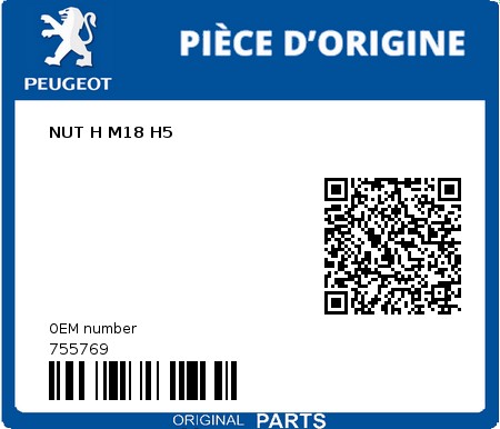 Product image: Peugeot - 755769 - NUT H M18 H5  0