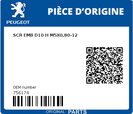 Product image: Peugeot - 756174 - SCR EMB D10 H M5X0,80-12  0