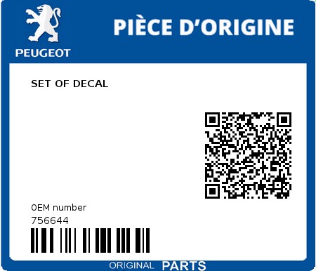 Product image: Peugeot - 756644 - SET OF DECAL  0