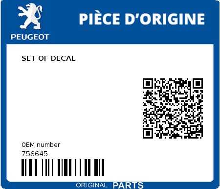 Product image: Peugeot - 756645 - SET OF DECAL  0